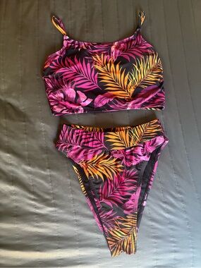 Fashion Nova Pink & Orange Tropical Two-Piece Swim Set